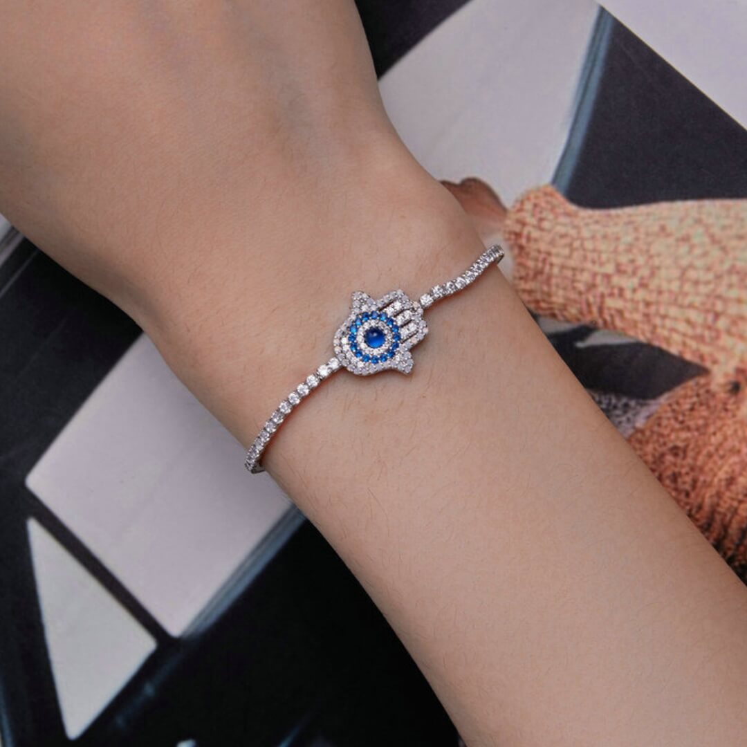 Pulseira Mão de Fátima com Cristais Zircônia (Prata 925)