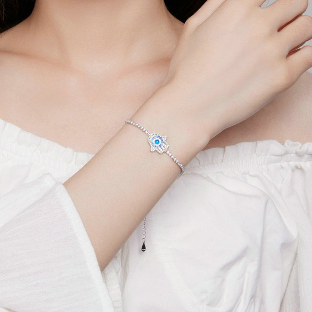 Pulseira Mão de Fátima com Cristais Zircônia (Prata 925)