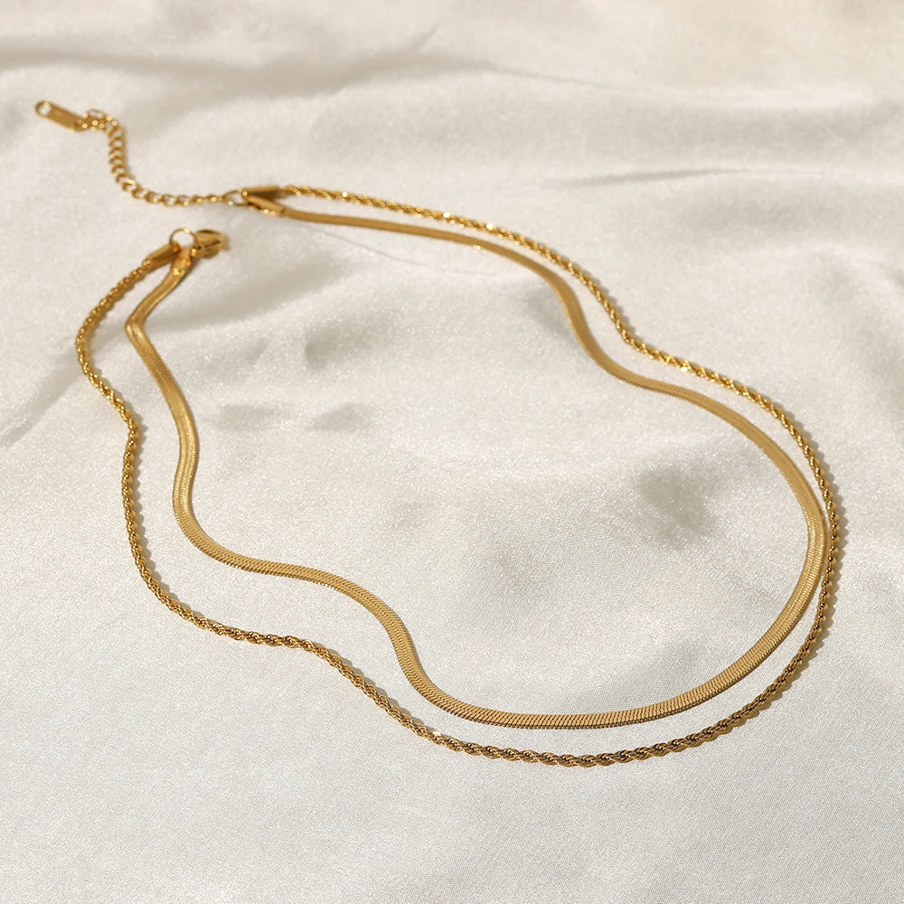 Mix Colar Malha e Trançado (Banhado a Ouro 18K)