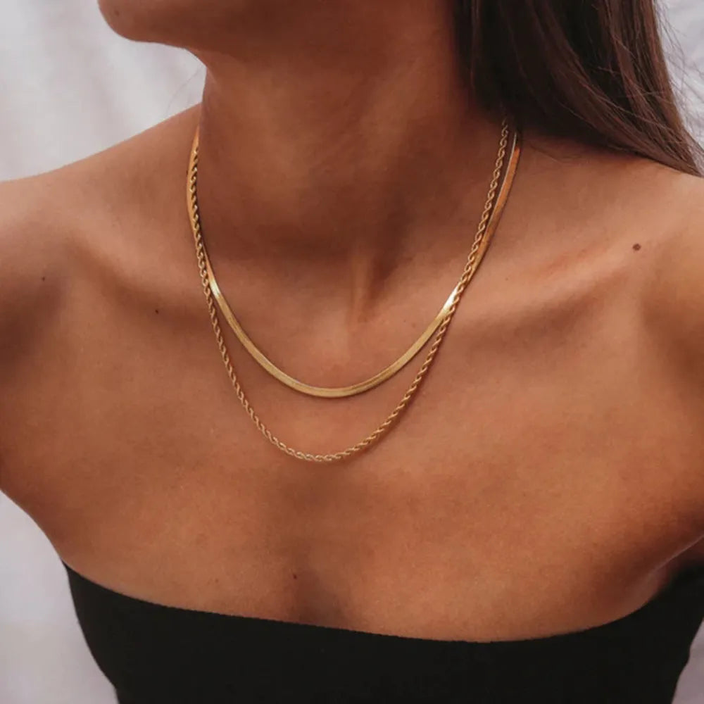 Mix Colar Malha e Trançado (Banhado a Ouro 18K)