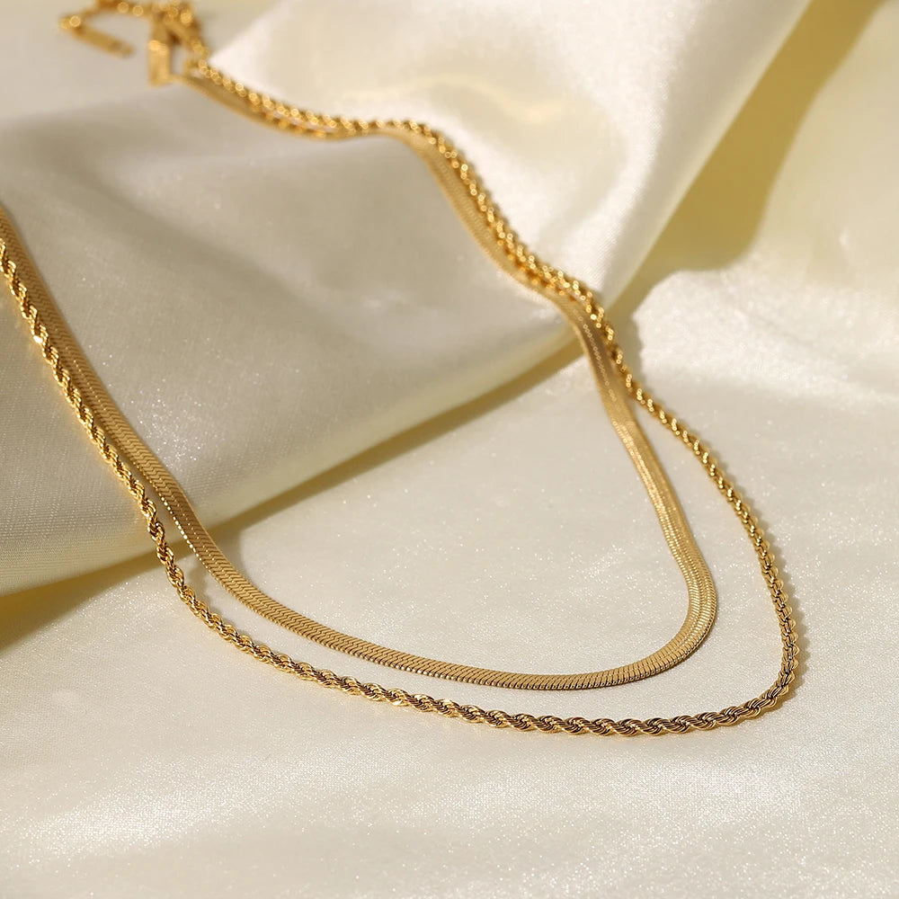 Mix Colar Malha e Trançado (Banhado a Ouro 18K)