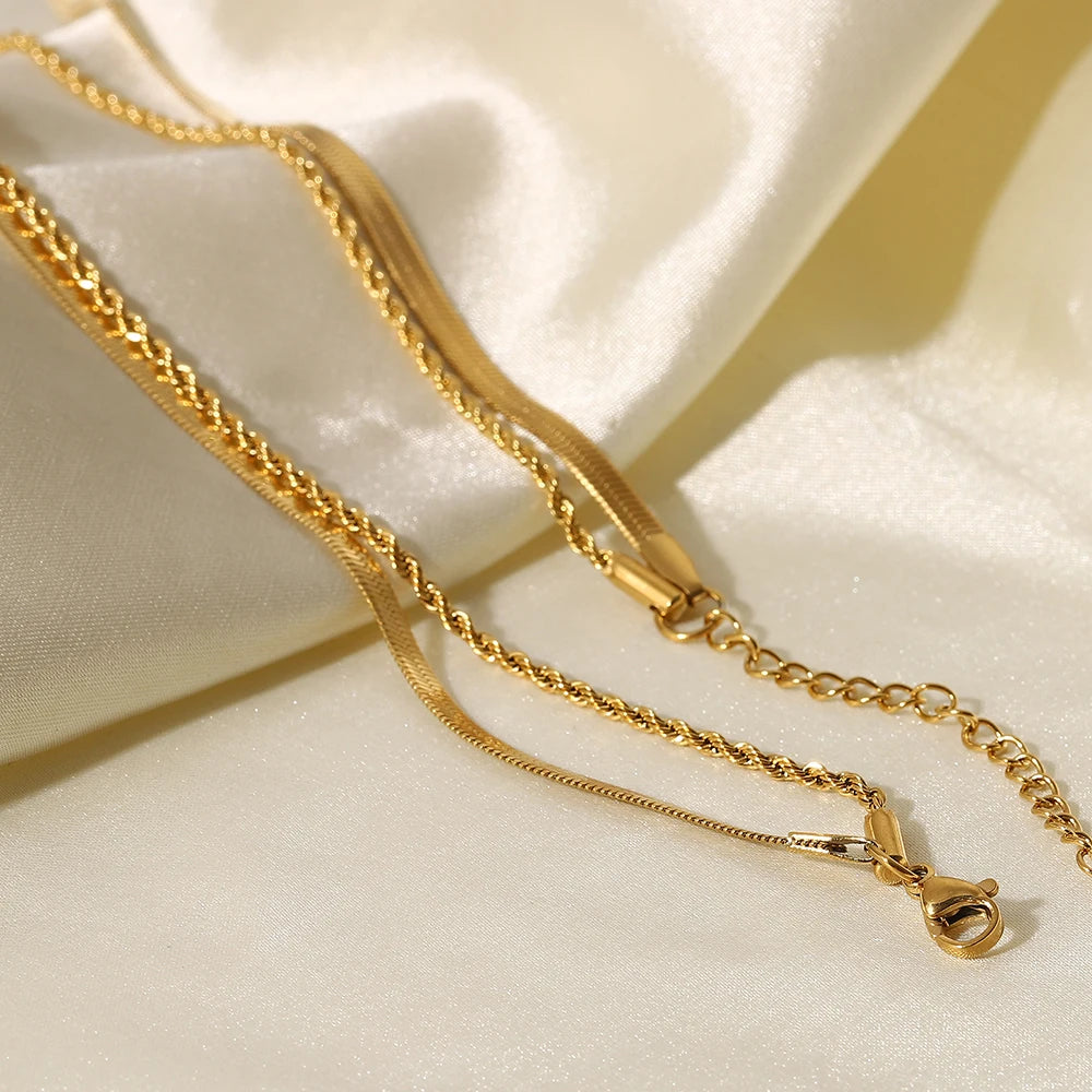 Mix Colar Malha e Trançado (Banhado a Ouro 18K)