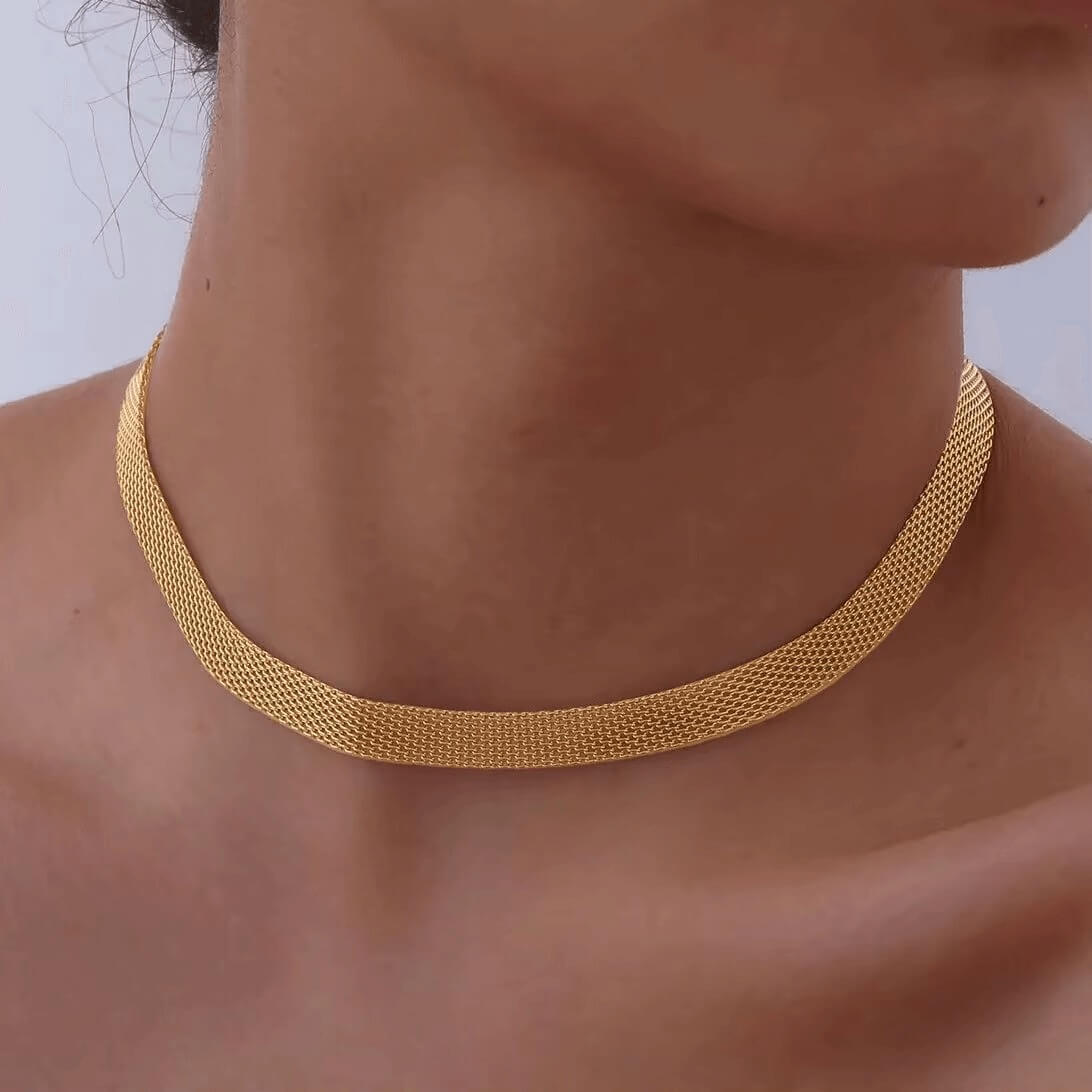 Colar Choker Malha Elegante (Banhada a Ouro)