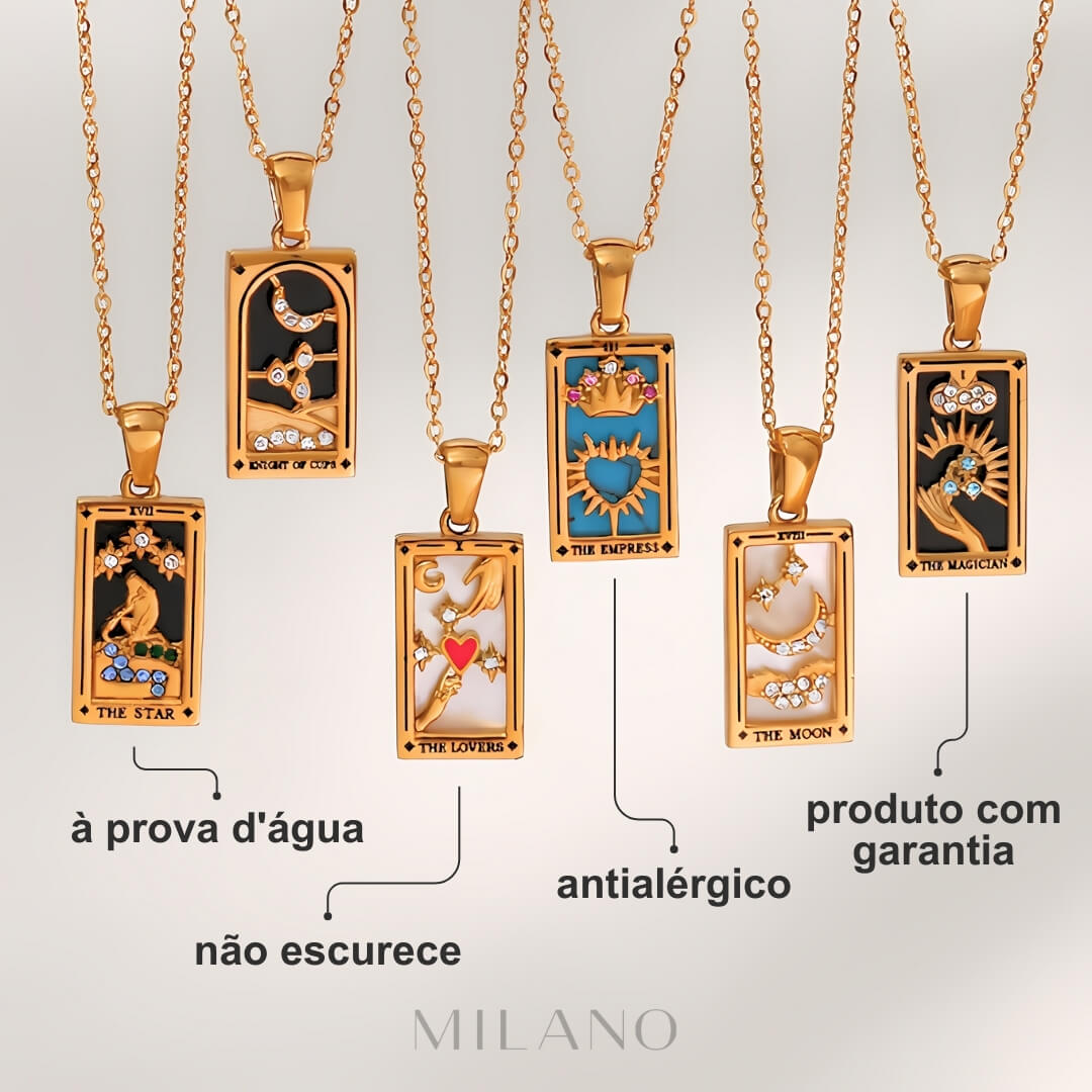 Coleção Tarot - Colares com pingentes das cartas (Banhado a Ouro 18K)