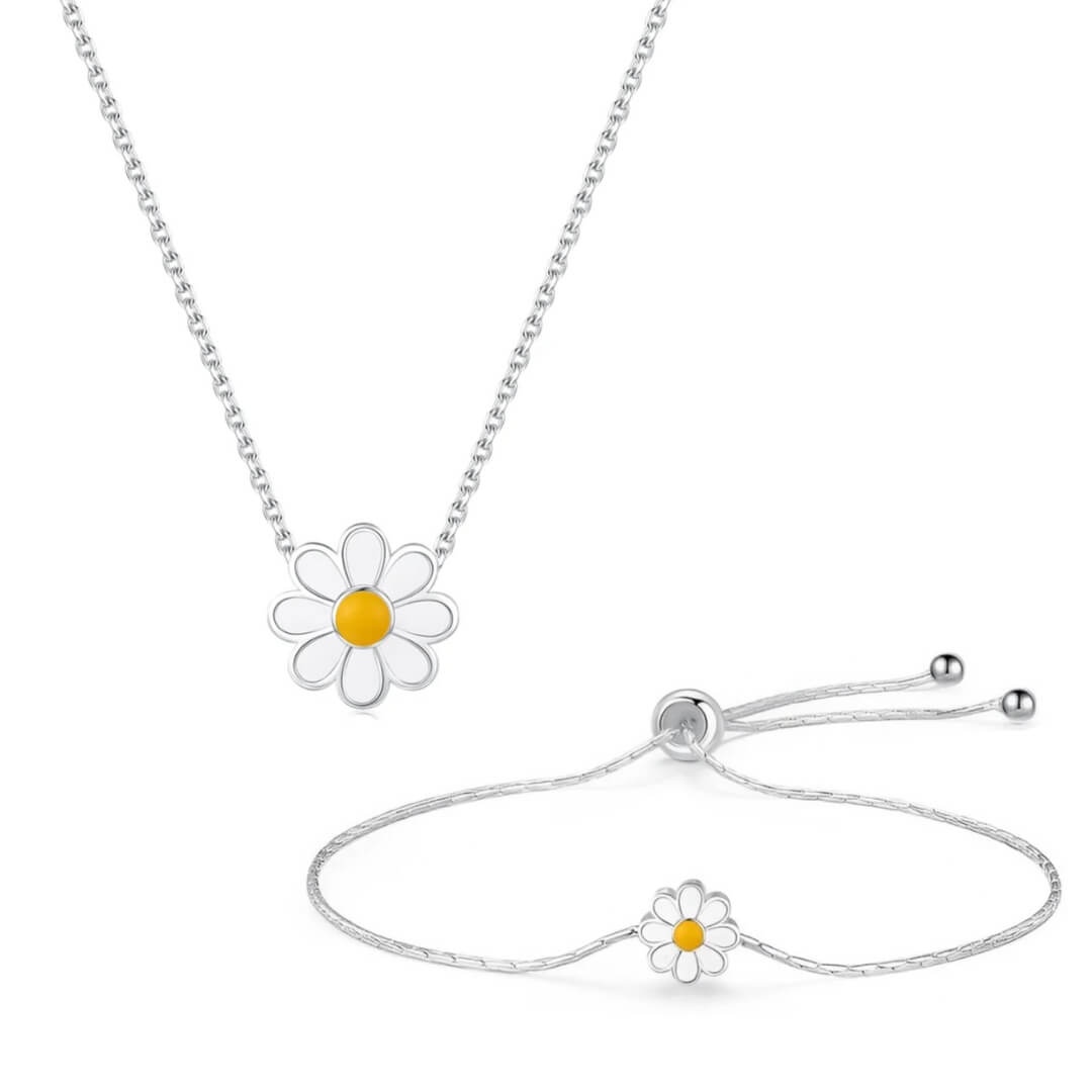 Conjunto Margarida: Colar + Pulseira (Prata 925)