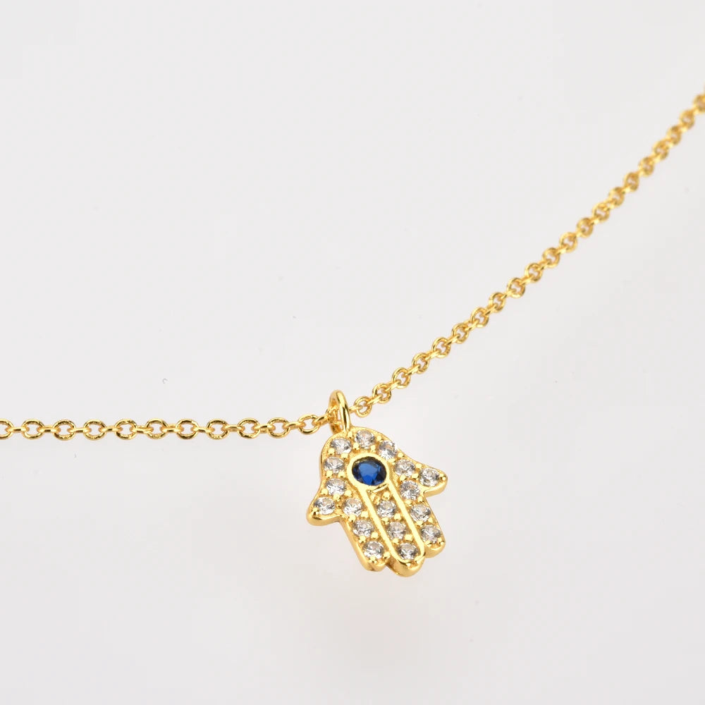 Colar Hamsá Mão de Fátima Zircônia (Banhado a Ouro 18K)