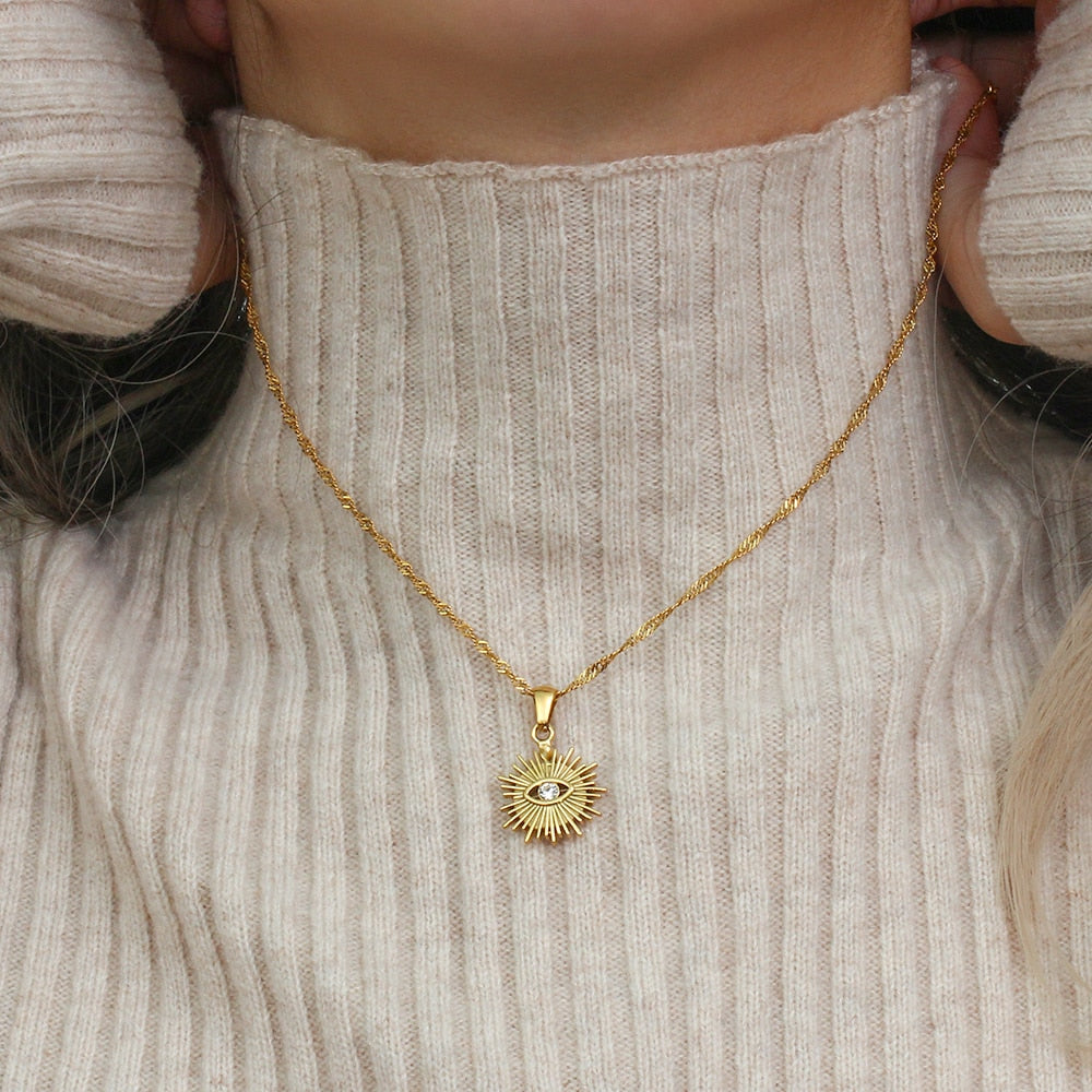 Colar Occhio Zircônia (Banhado a Ouro 18K)