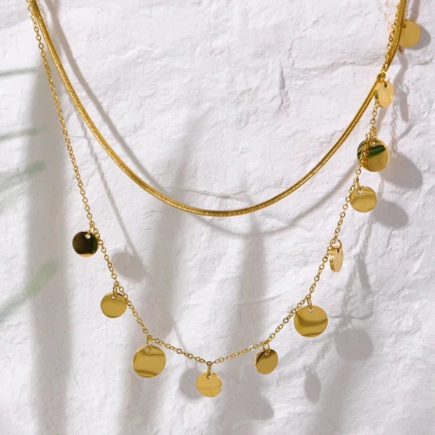 Mix Colar Camadas Medalhas e Malha (Banhado a Ouro 18K)