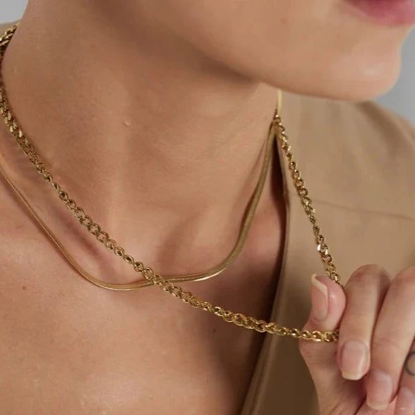 Mix Colar Camadas Malha e Corrente (Banhado a Ouro 18K)