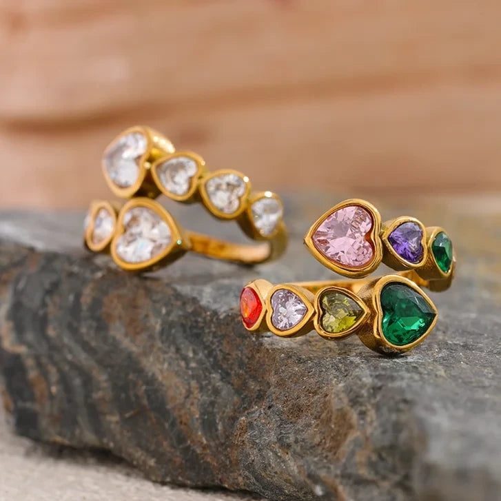 Anel Corações Zircônia Cúbica (Banhado a Ouro 18K)