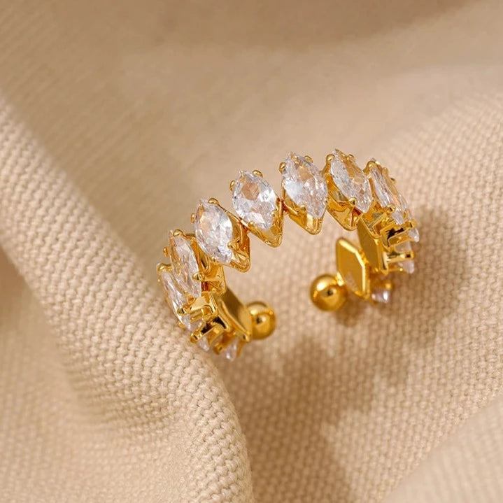Anel Vicenza com Coroa de Zircônia Marquise (Banhado a Ouro 18K)