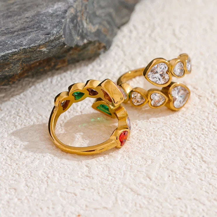 Anel Corações Zircônia Cúbica (Banhado a Ouro 18K)