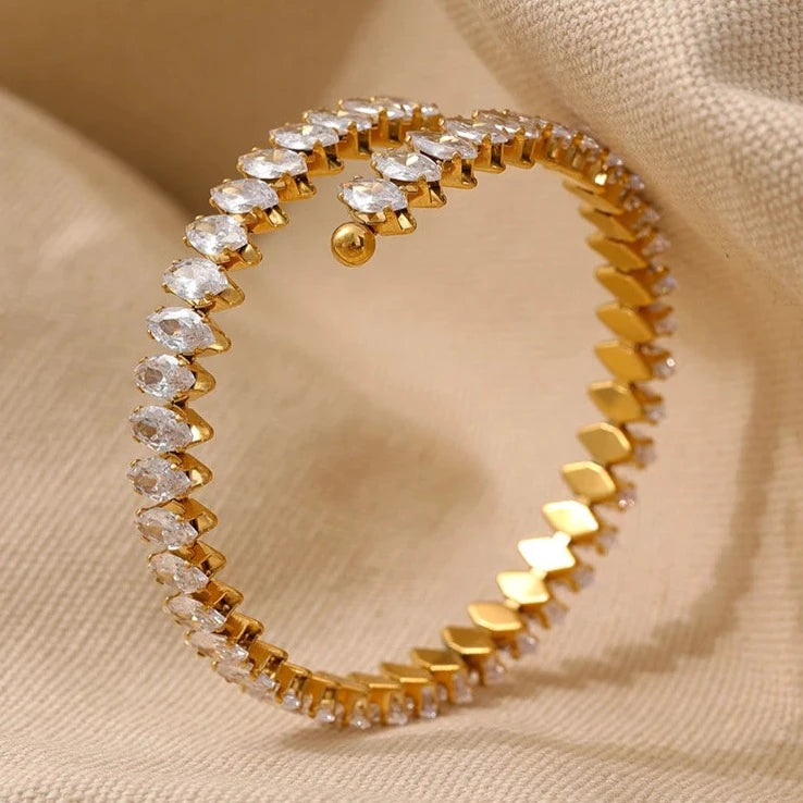 Bracelete Vicenza Coroa de Zircônia Marquise (Banhado a Ouro 18K)