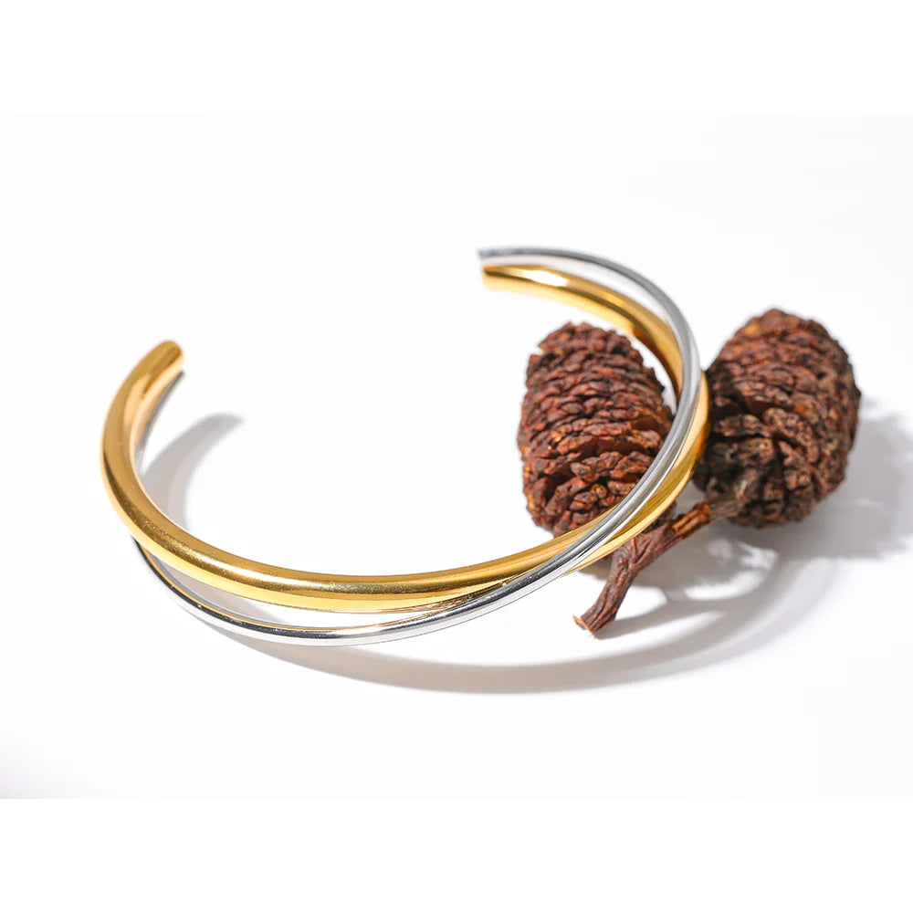 Bracelete Duplo Contraste Verona (Banhado a Ouro 18K)