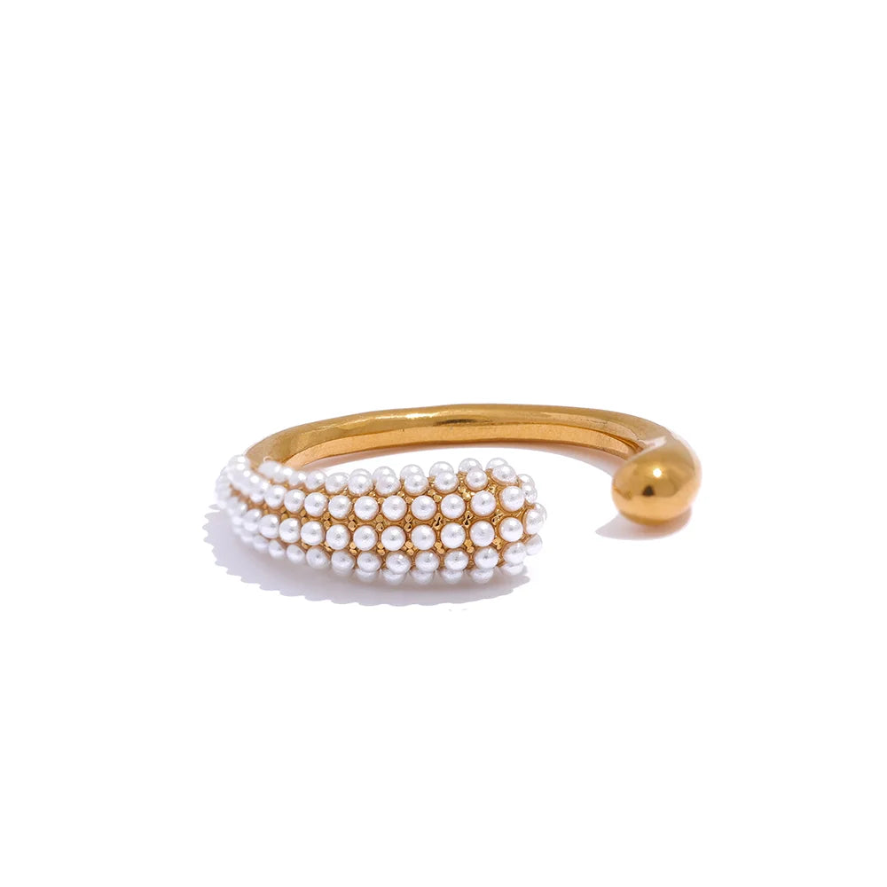 Conjunto Spike Pérola: Bracelete + Brincos + Anel (Banhados a Ouro 18K)