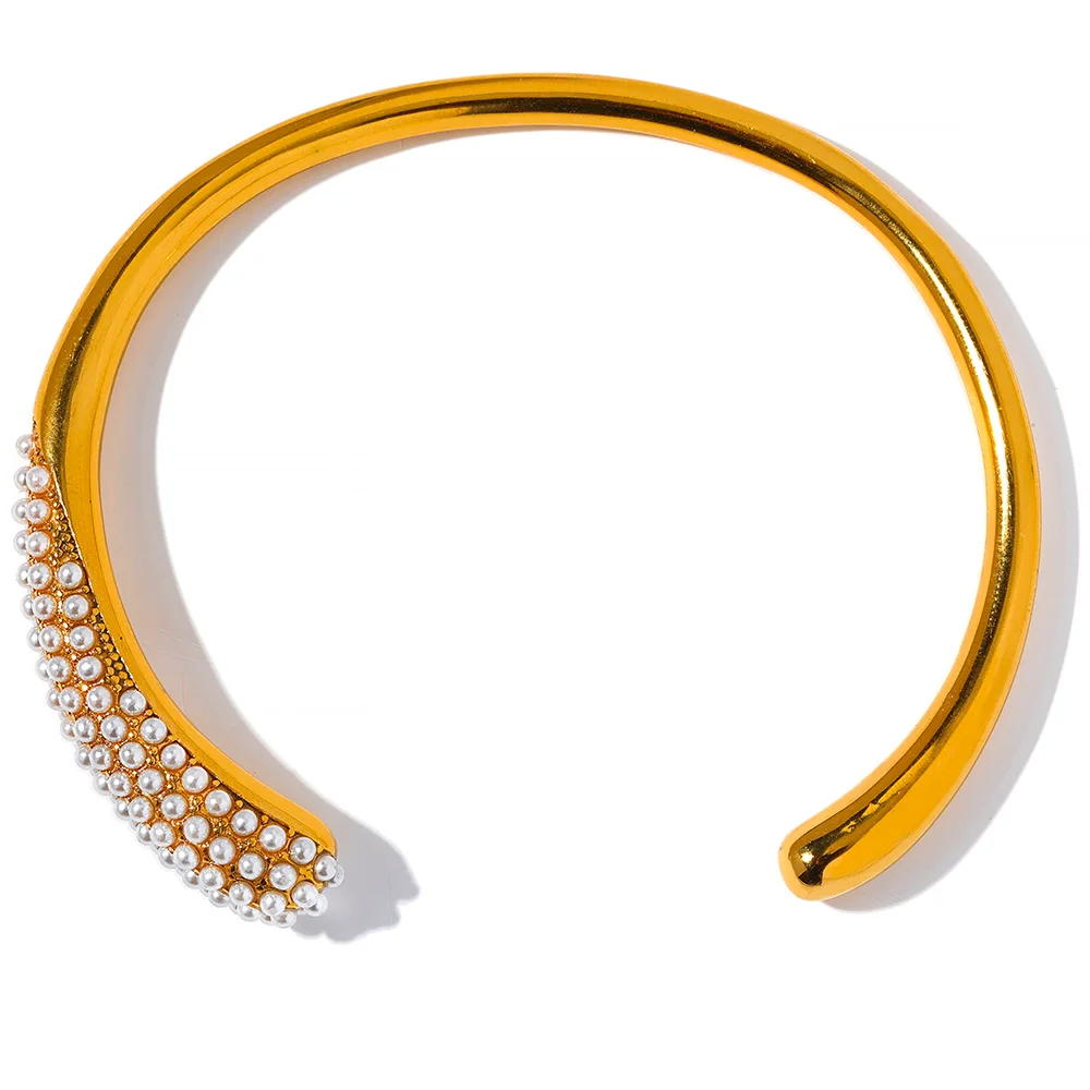 Conjunto Spike Pérola: Bracelete + Brincos + Anel (Banhados a Ouro 18K)