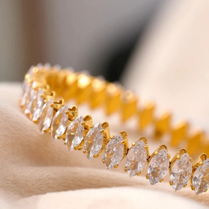 Bracelete Vicenza Coroa de Zircônia Marquise (Banhado a Ouro 18K)