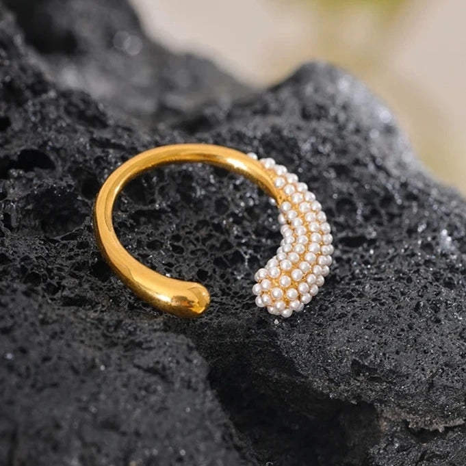Anel Spike Pérolas Ajustável (Banhado a Ouro 18K)