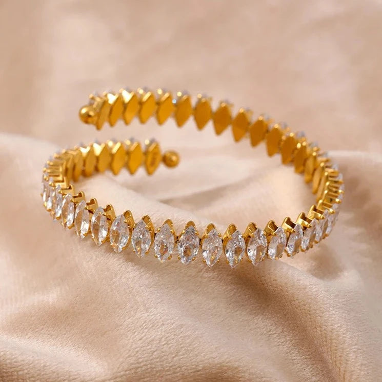Bracelete Vicenza Coroa de Zircônia Marquise (Banhado a Ouro 18K)