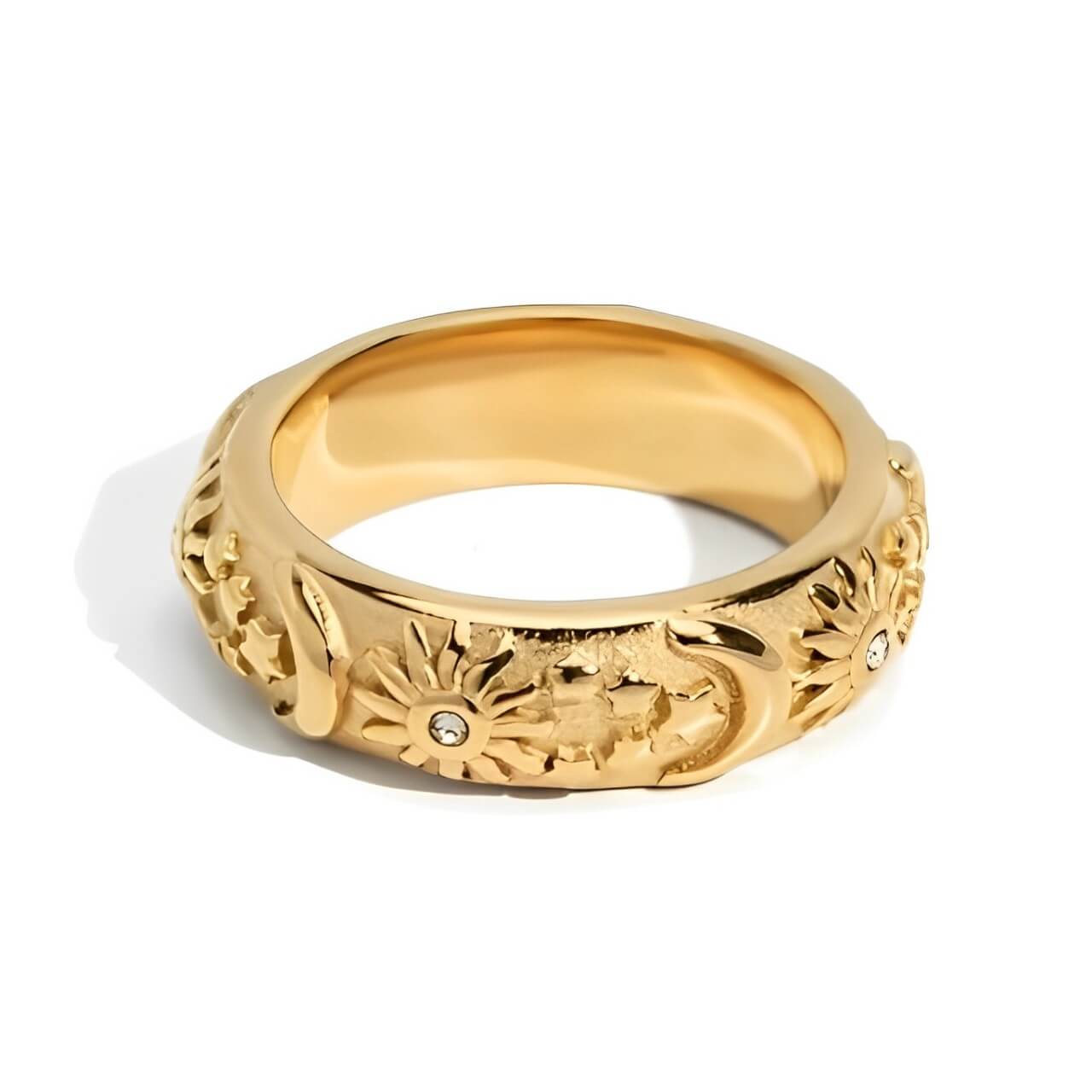 Anel Celeste Sol e Lua Zircônia (Banhado a Ouro 18K)