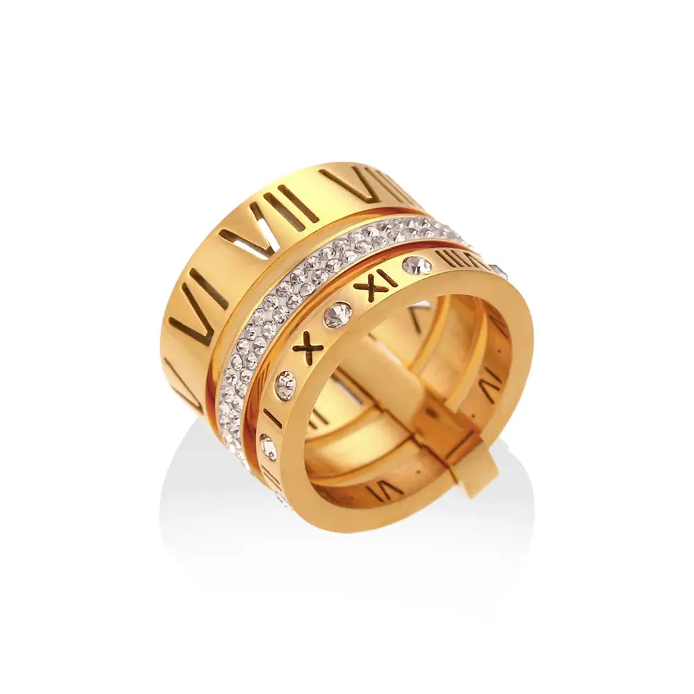 Anel Triplo Algarismos Romanos (Banhado a Ouro 18K)