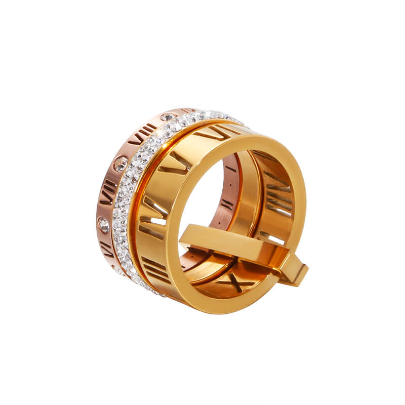 Anel Triplo Algarismos Romanos (Banhado a Ouro 18K)