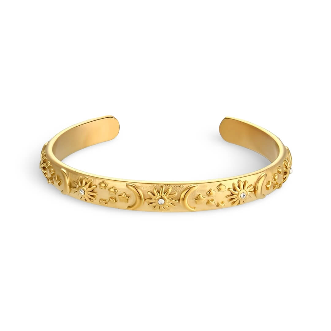 Bracelete Celeste Sol e Lua com Cristais Zircônia (Banhado a Ouro 18K)