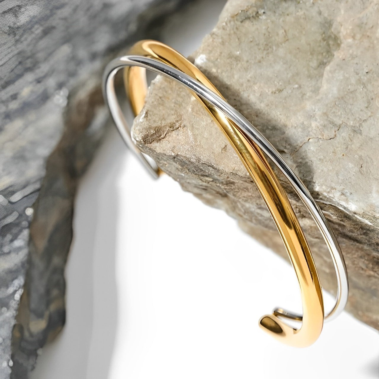 Bracelete Duplo Contraste Verona (Banhado a Ouro 18K)