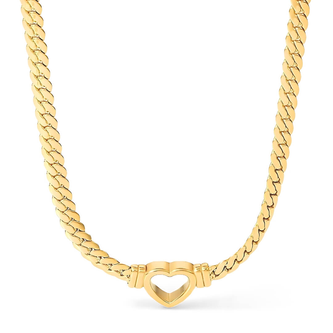 Colar Coração com Corrente de Elos Largos (Banhado a Ouro 18K)