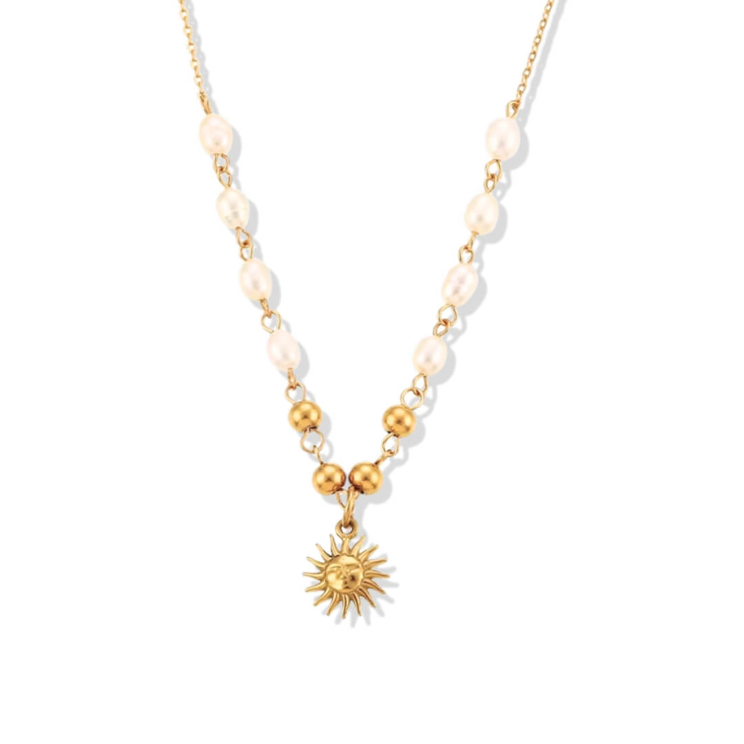 Colar Sol com Pérolas (Banhado a Ouro)