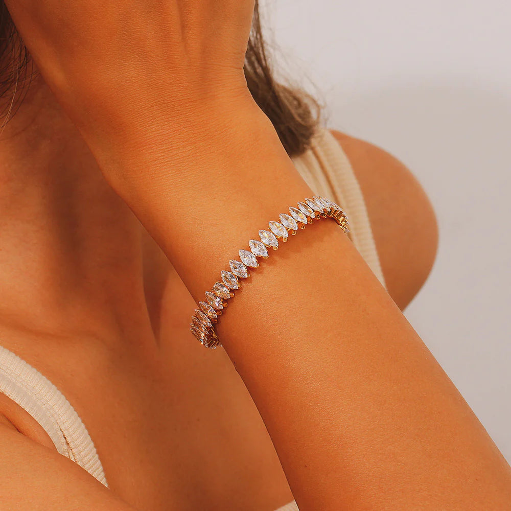 Bracelete Vicenza Coroa de Zircônia Marquise (Banhado a Ouro 18K)