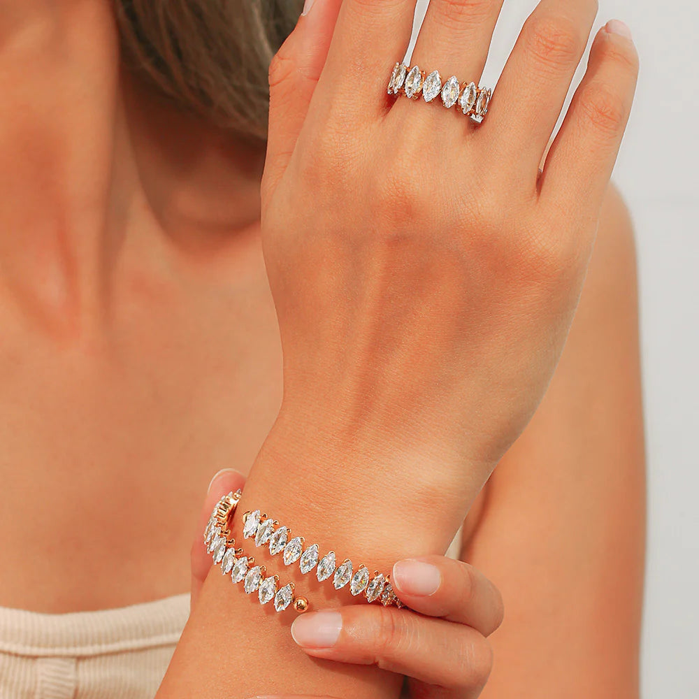 Bracelete Vicenza Coroa de Zircônia Marquise (Banhado a Ouro 18K)