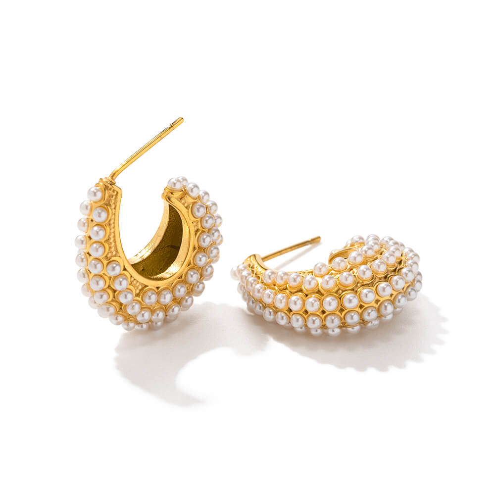 Brinco Meia-Argola Pérolas Harmonia (Banhado à Ouro 18k)