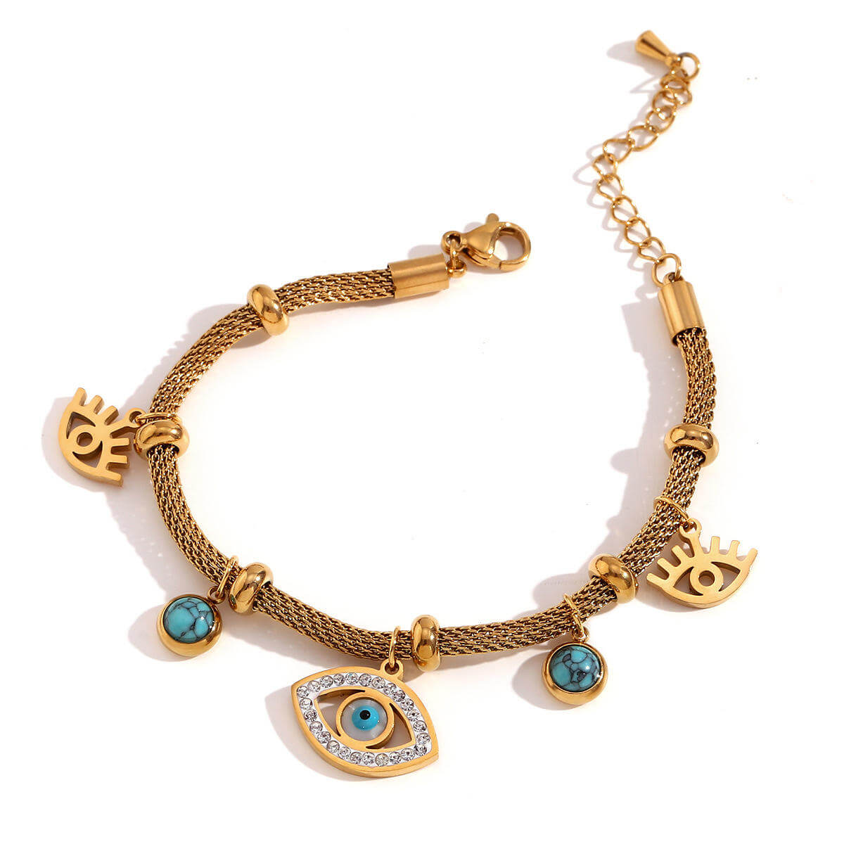Pulseira Olho Grego com Pérola Turquesa (Banhado a Ouro 18K)