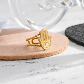 Anel Hamsá Mão de Fátima (Banhado a Ouro 18K)