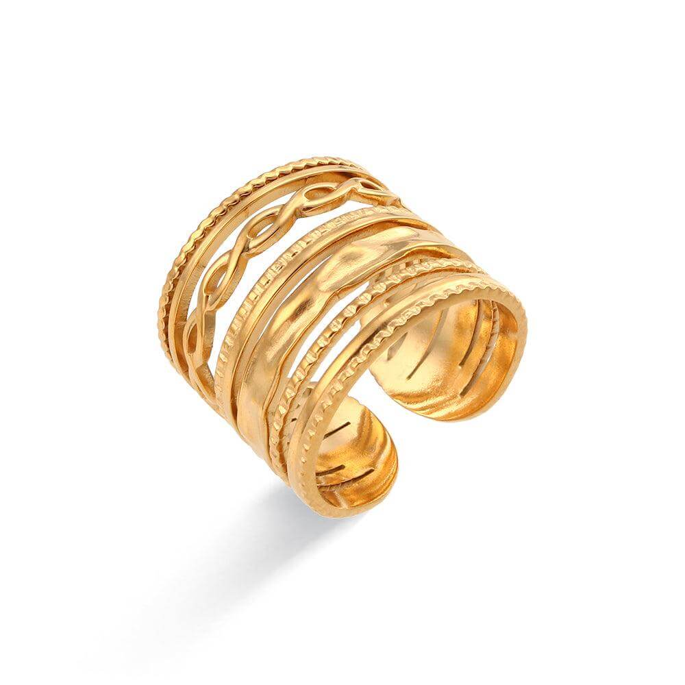Anel Largo Chloé com Texturas (Banhado a Ouro)