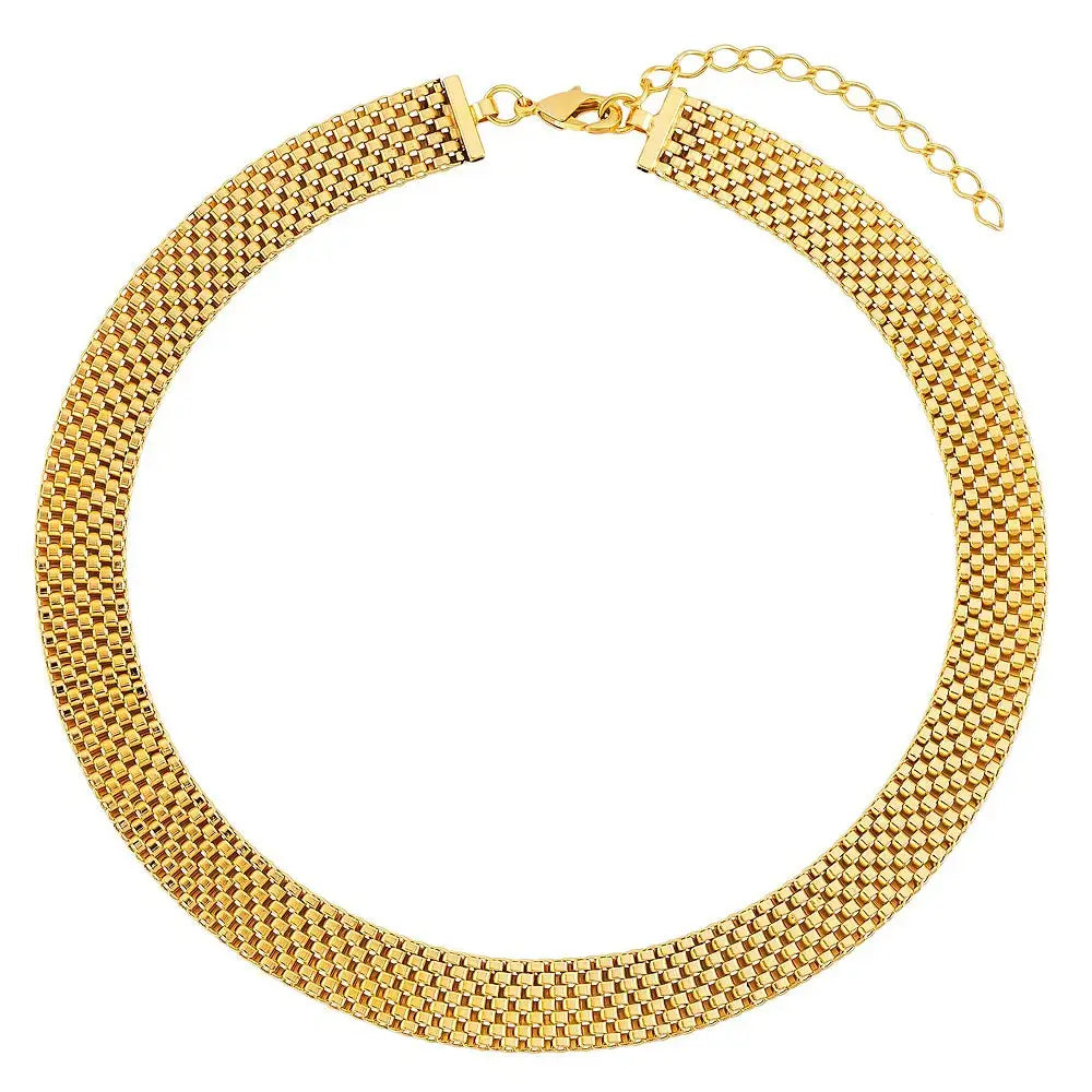 Colar Choker Malha Elegante (Banhada a Ouro)