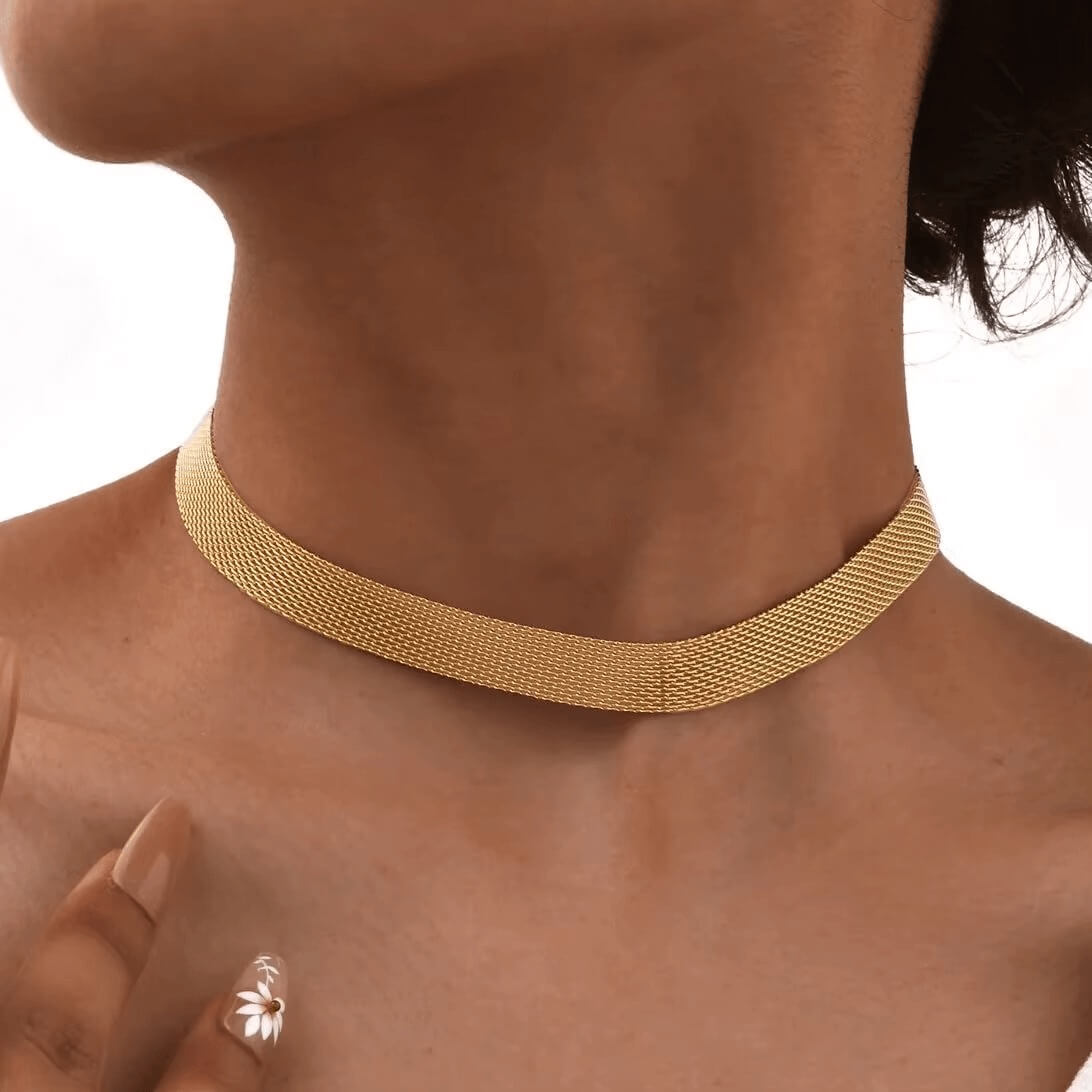 Colar Choker Malha Elegante (Banhada a Ouro)