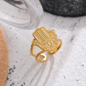 Anel Hamsá Mão de Fátima (Banhado a Ouro 18K)
