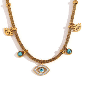 Colar Olho Grego com Pérola Turquesa (Banhado a Ouro 18K)