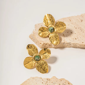 Brinco Flor de Esmeralda (Banhado à Ouro 18K)