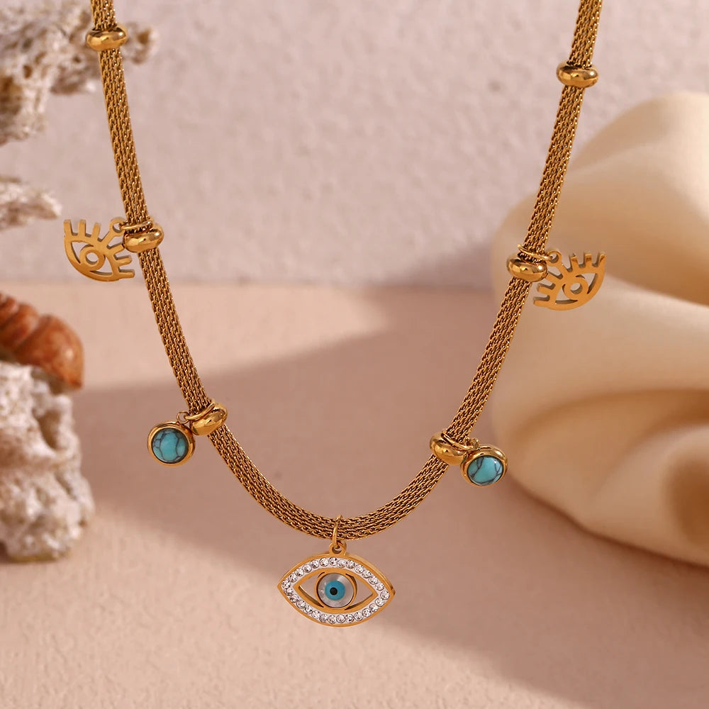 Colar Olho Grego com Pérola Turquesa (Banhado a Ouro 18K)