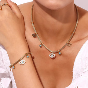 Colar Olho Grego com Pérola Turquesa (Banhado a Ouro 18K)