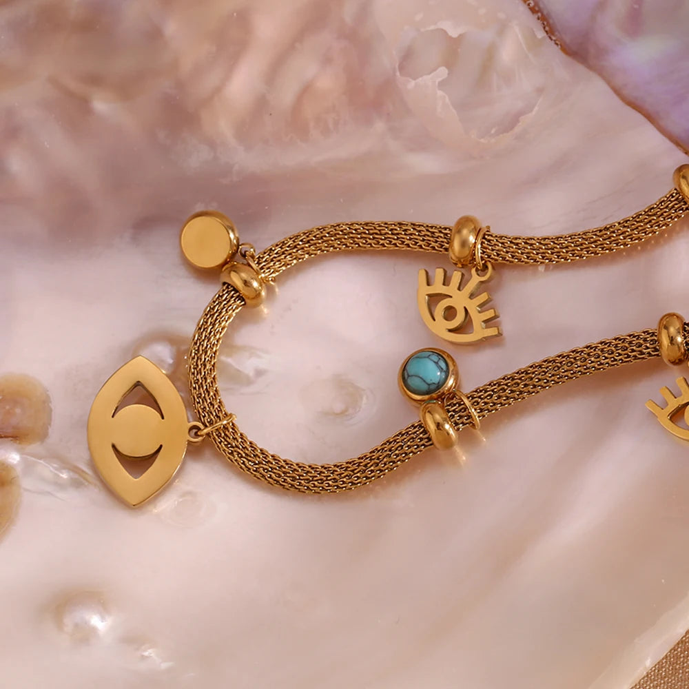Colar Olho Grego com Pérola Turquesa (Banhado a Ouro 18K)