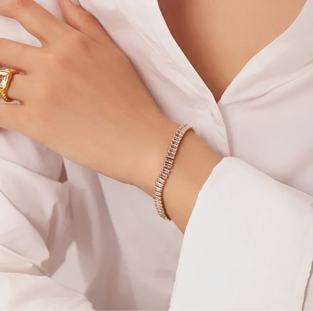 Pulseira Riviera com Zircônia Baguette (Banhado a Ouro)